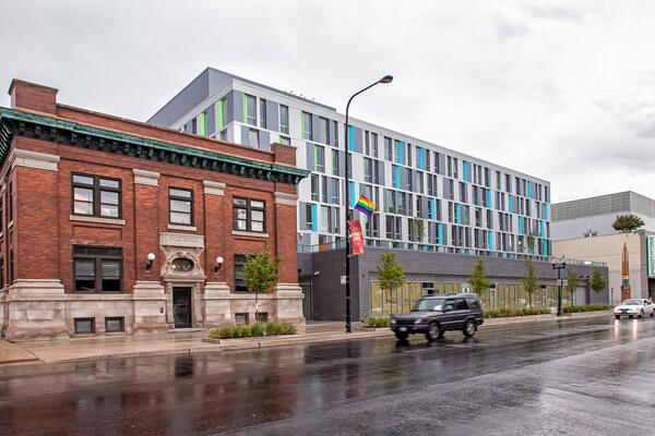 LGBTQ Senior Living Construction - Town Hall Apartments exterior full view facade