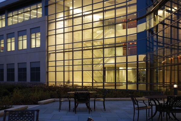 Office Construction & Remodeling - United Methodist HQ exterior courtyard seating and curtainwall