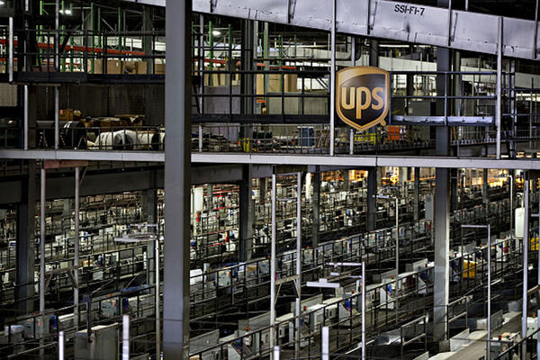 Industrial Construction Services - UPS Chicago Hub interior with UPS sign