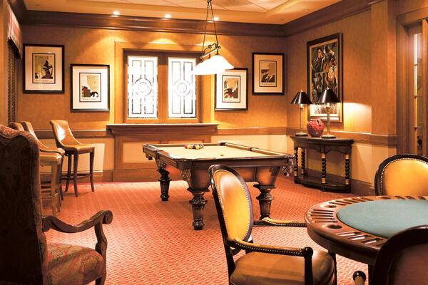 Senior Living Design & Construction - Vi at The Glen amenity game room with pool table