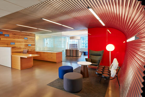 Corporate Renovation Construction - Walgreens Headquarters reception lobby seating