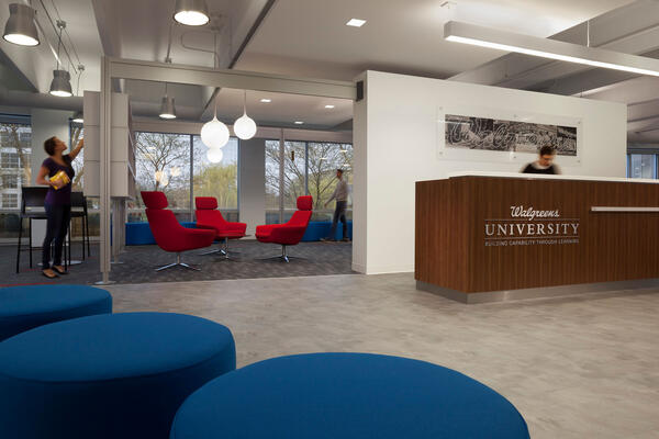 Corporate Renovation Construction - Walgreens Headquarters reception lobby seating